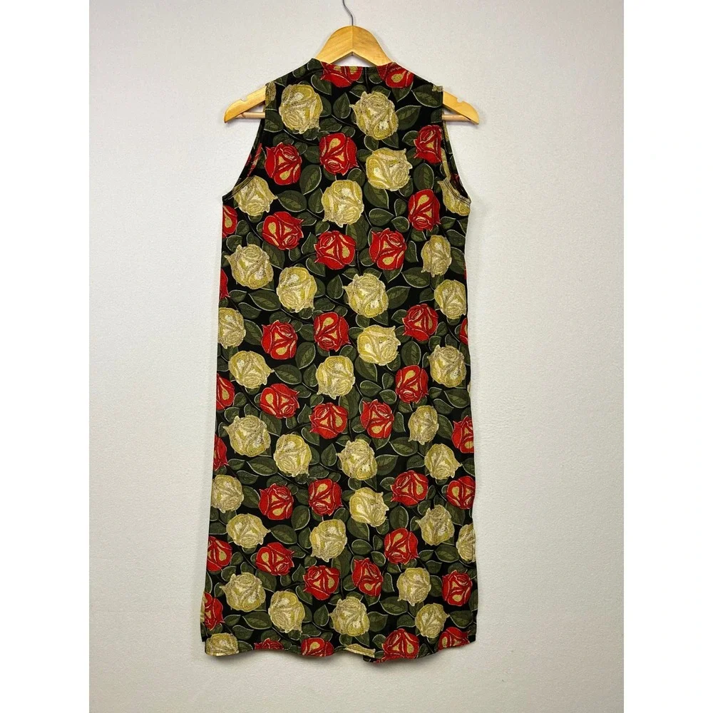 Floralcore LuLaRoe‎ Womens S Black Red Yellow Rose Print Joy Duster Vest Slits